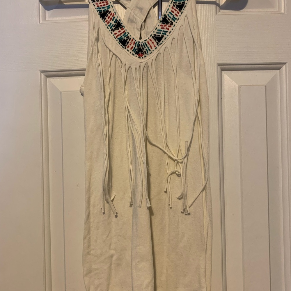 Rock & Roll Cowgirl Cream Fringe Tank Top